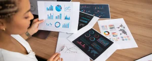 Consultation de rapports graphiques et d'indicateurs clés de performance (KPI) pour le pilotage d'entreprise.